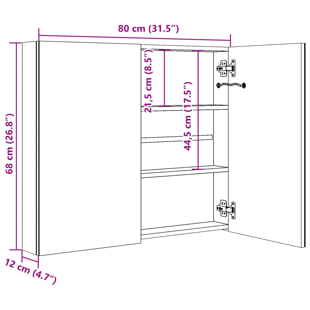 LED-Spiegelschrank fürs Bad 80x12,2x68 cm