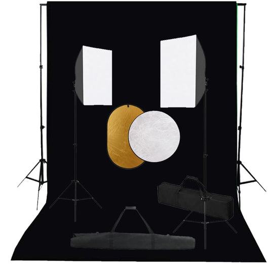 Fotostudio-Set mit Softboxen, Hintergrundsystem und Reflektor