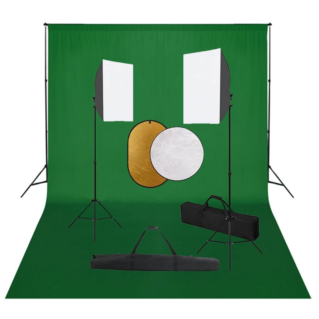 Fotostudio-Set mit Softboxen, Hintergrundsystem und Reflektor