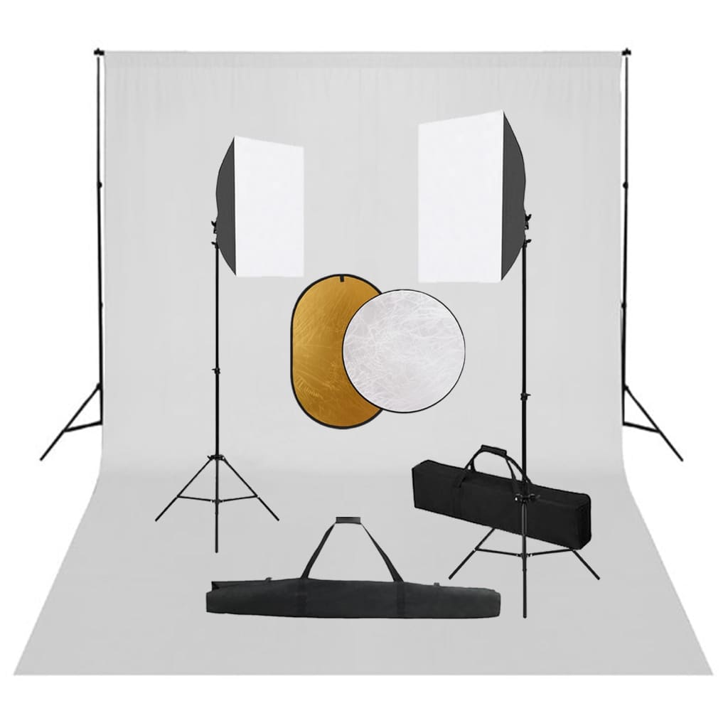 Fotostudio-Set mit Softboxen, Hintergrundsystem und Reflektor