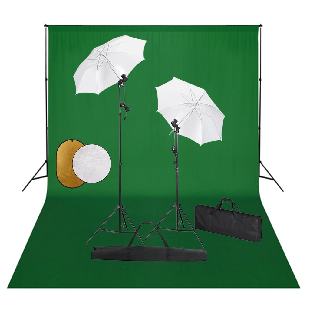 Fotostudio-Set mit Lampen, Schirmen, Hintergrund & Reflektor