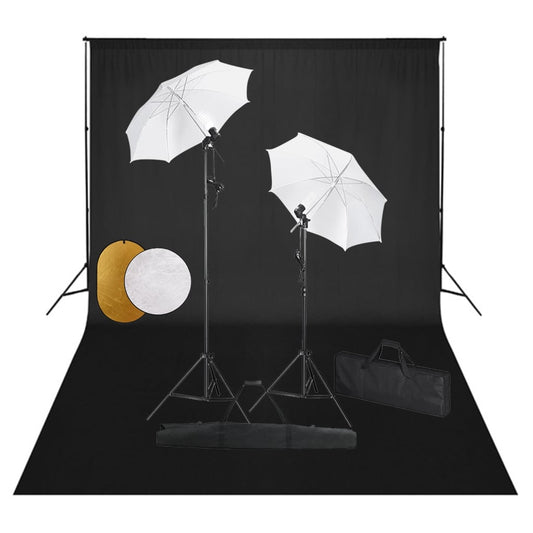 Fotostudio-Set mit Leuchten, Schirmen, Hintergrund, Reflektor