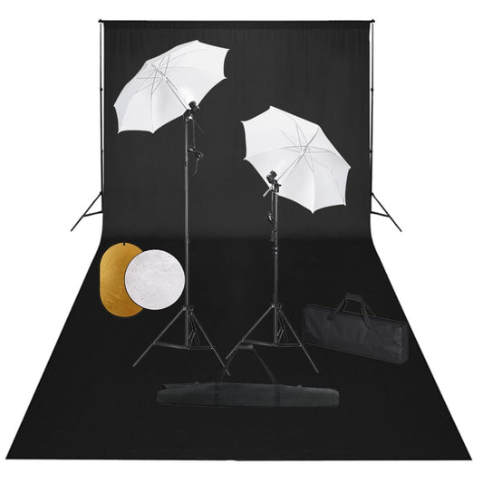 Fotostudio-Set mit Leuchten, Schirmen, Hintergrund, Reflektor