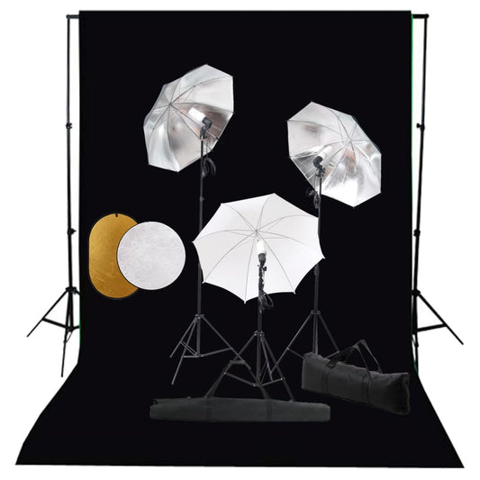 Fotostudio-Set mit Lampen, Schirmen, Hintergrund & Reflektor