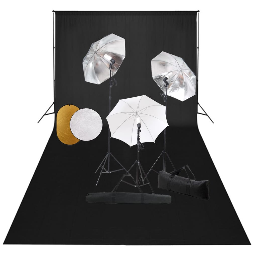 Fotostudio-Set mit Leuchten, Schirmen, Hintergrund, Reflektor