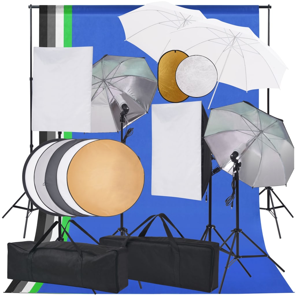 Fotostudio-Set Softbox-Lampen, Schirm, Hintergrund, Reflektor