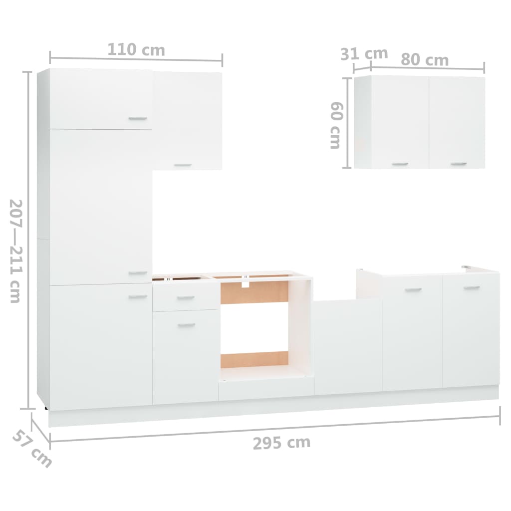 7-tlg. Küchenzeile Weiß Holzwerkstoff