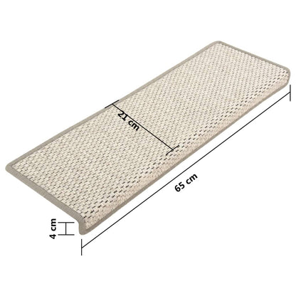 Treppenmatten Selbstklebend Sisal-Optik 15 Stk. 65x21x4cm Beige