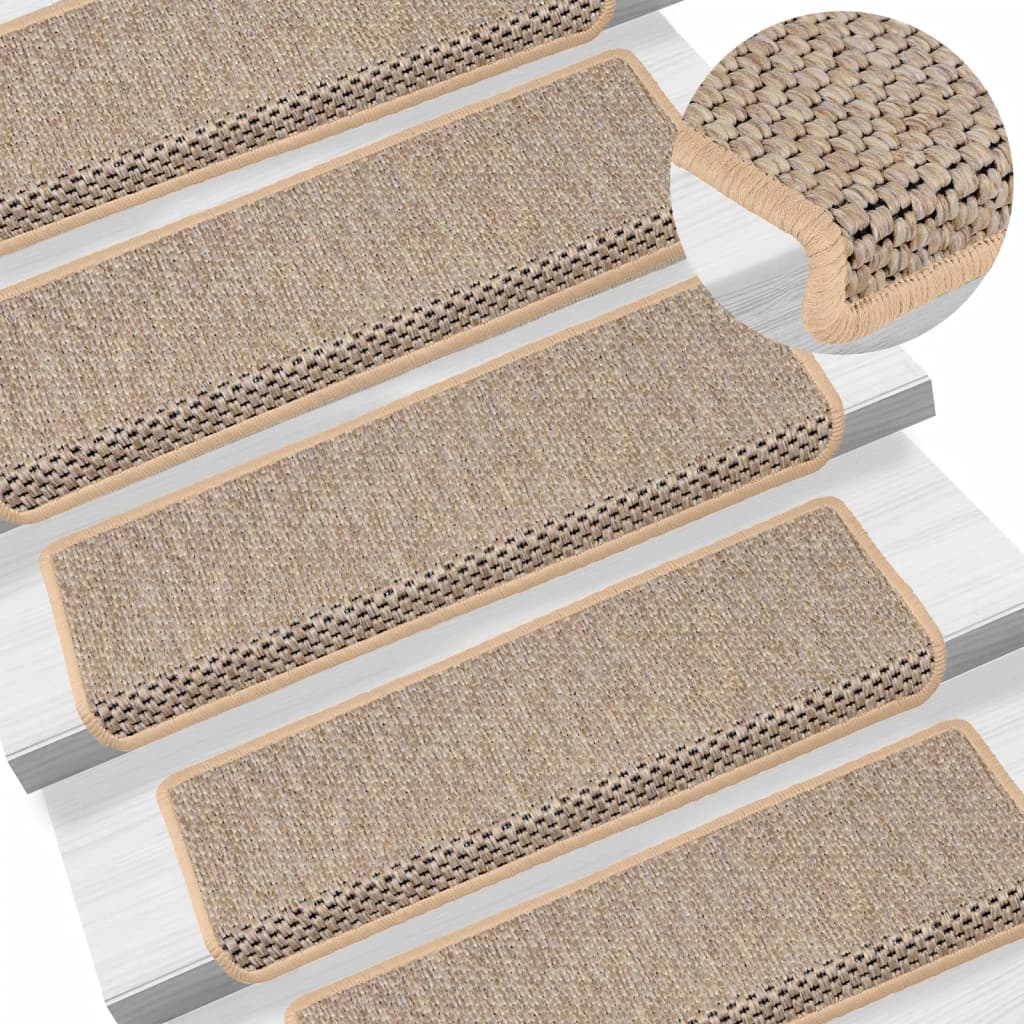 Treppenmatten Selbstklebend Sisal 15 Stk. 65x21x4 cm Hellbeige