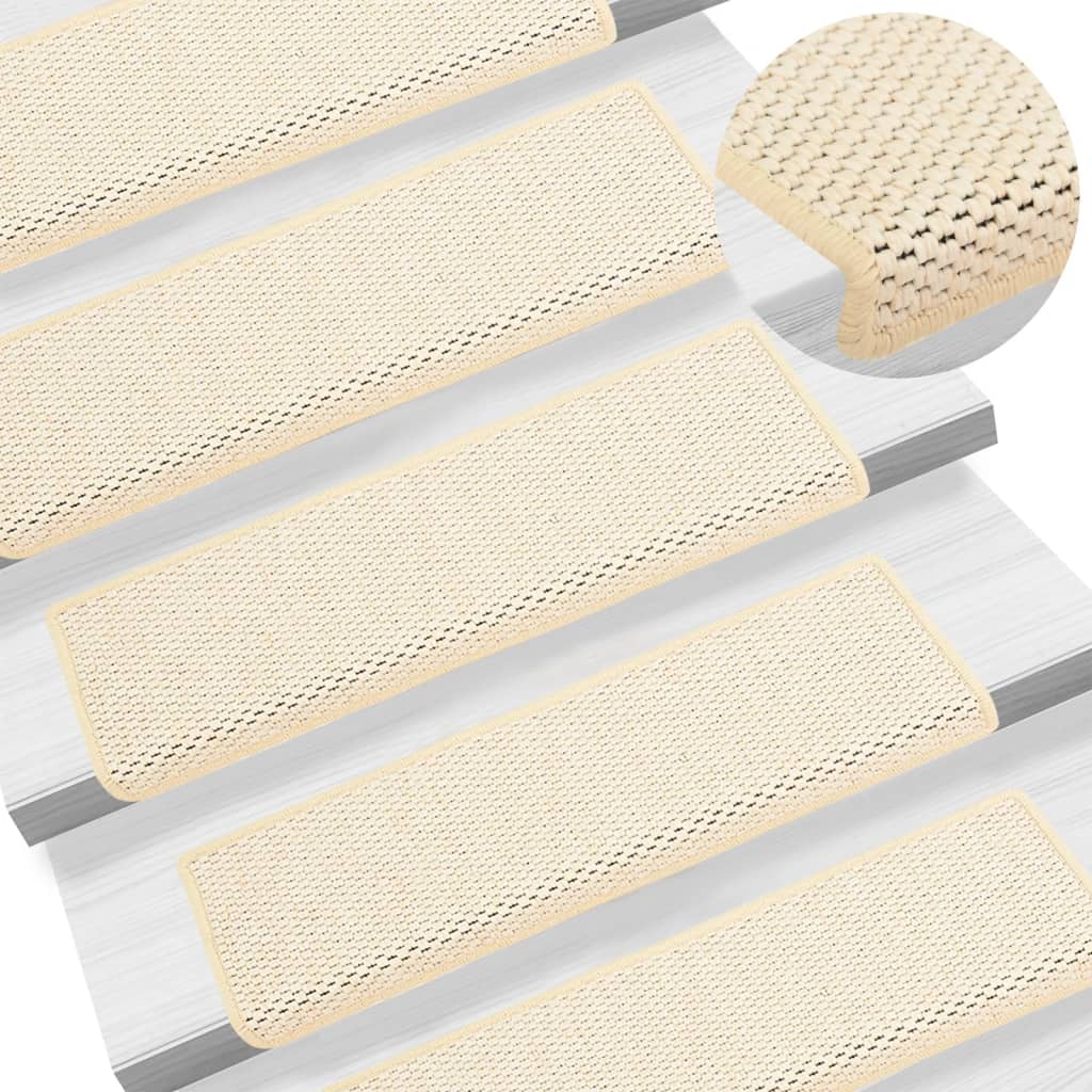 Treppenmatten Selbstklebend Sisal-Optik 15 Stk. 65x21x4cm Creme