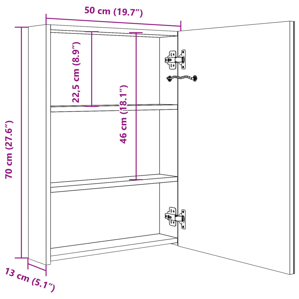 LED-Spiegelschrank fürs Bad Weiß und Eichen-Optik 50x13x70 cm