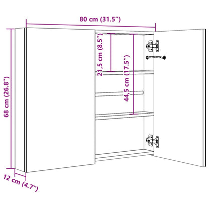 LED-Spiegelschrank fürs Bad Grau 80x12x68 cm