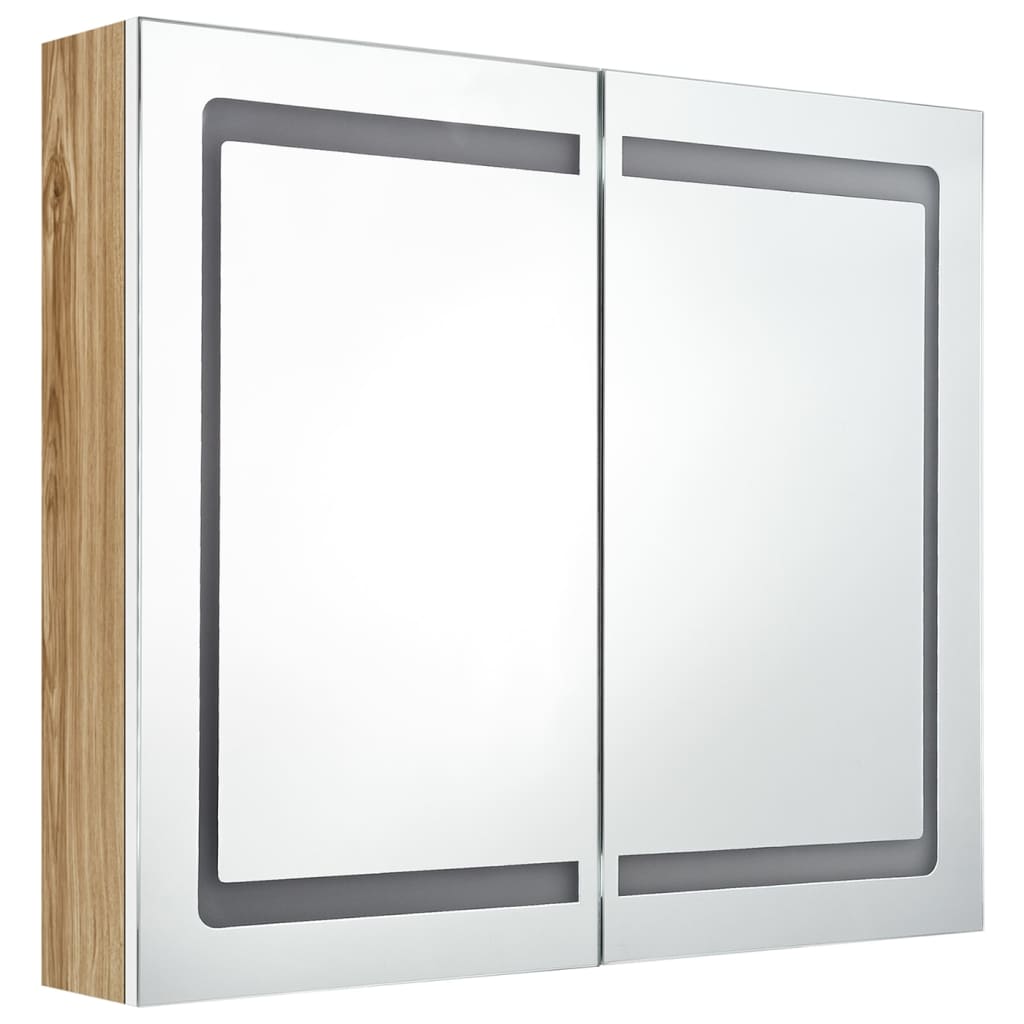 LED-Spiegelschrank fürs Bad Weiß und Eichen-Optik 80x12x68 cm