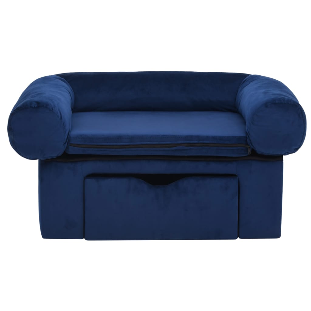 Hundesofa mit Schublade Blau 75x50x38 cm Plüsch