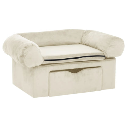 Hundesofa mit Schublade Creme 75x50x38 cm Plüsch