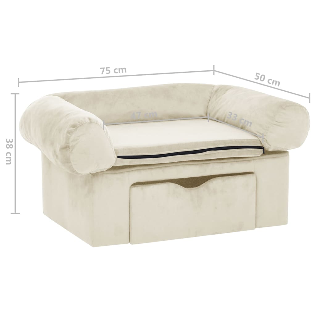 Hundesofa mit Schublade Creme 75x50x38 cm Plüsch