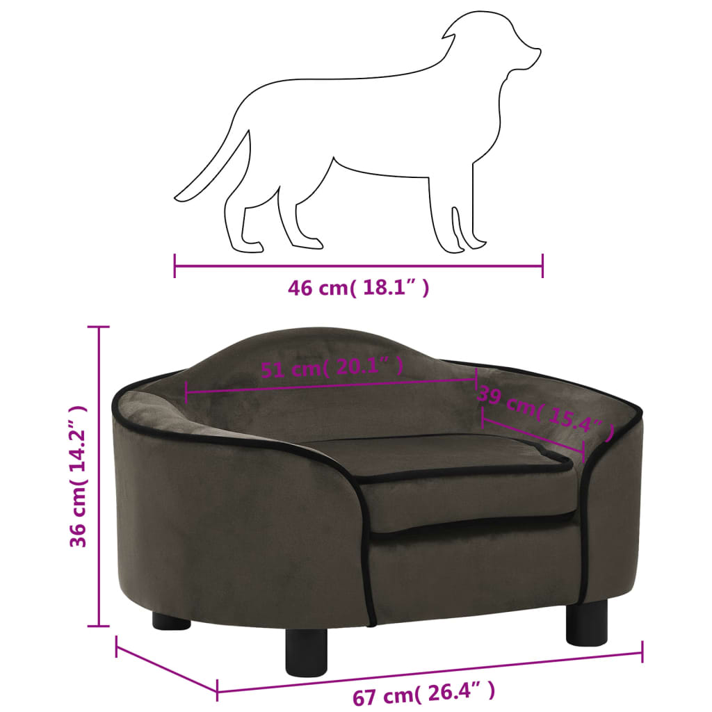 Hundesofa Dunkelgrau 67x47x36 cm Plüsch