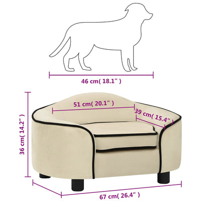 Hundesofa Creme 67x47x36 cm Plüsch