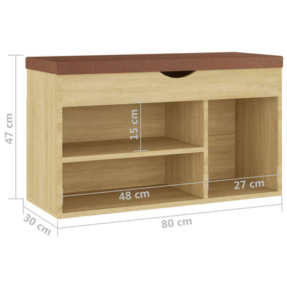 Schuhbank mit Kissen Sonoma-Eiche 80x30x47 cm Holzwerkstoff