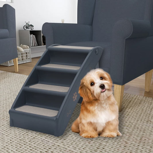 Hundetreppe mit 4 Stufen Klappbar Dunkelgrau