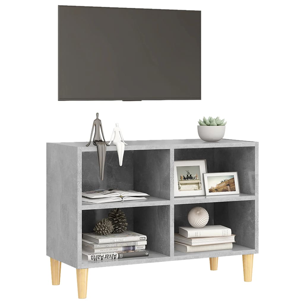 TV-Schrank mit Massivholz-Beinen Betongrau 69,5x30x50 cm