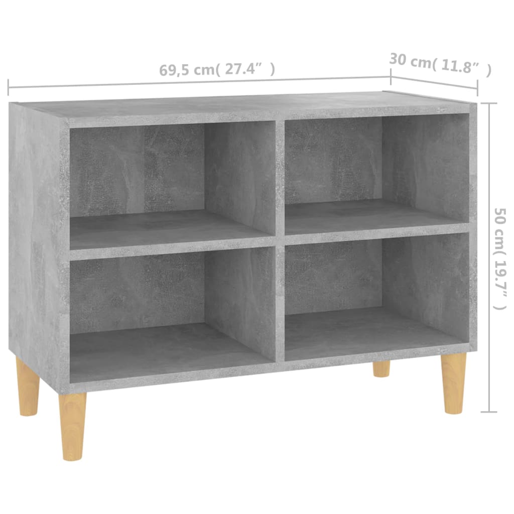 TV-Schrank mit Massivholz-Beinen Betongrau 69,5x30x50 cm