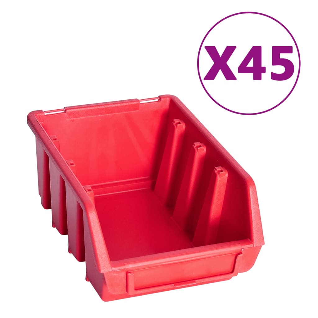 96-tlg. Behälter-Set für Kleinteile mit Wandplatten Rot Schwarz