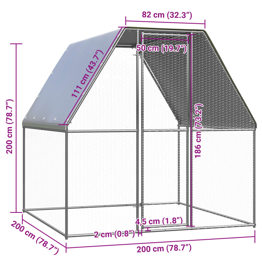 Outdoor-Hühnerkäfig 2x2x2 m Verzinkter Stahl