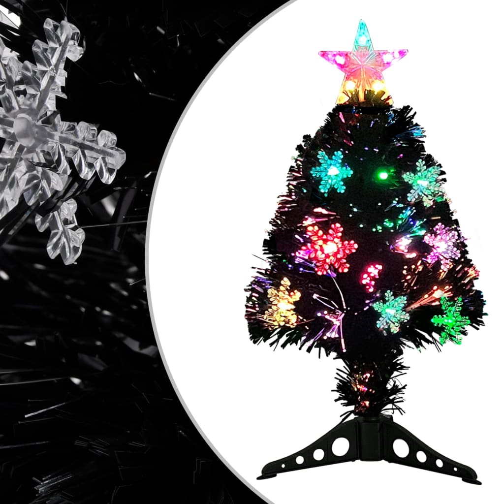 Weihnachtsbaum mit LED-Schneeflocken Schwarz 64 cm Fiberoptik