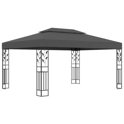 Pavillon mit Doppeldach & LED-Lichterkette 3x4 m Anthrazit