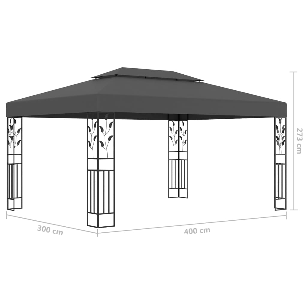 Pavillon mit Doppeldach & LED-Lichterkette 3x4 m Anthrazit