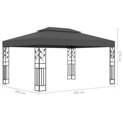 Pavillon mit Doppeldach & LED-Lichterkette 3x4 m Anthrazit