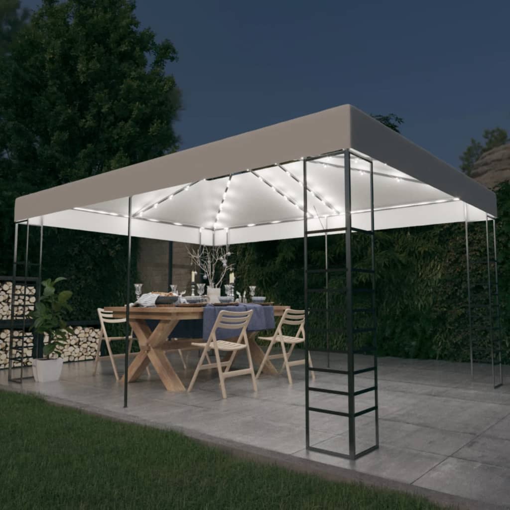 Pavillon mit LED-Lichterkette 4x3x2,7 m Weiß