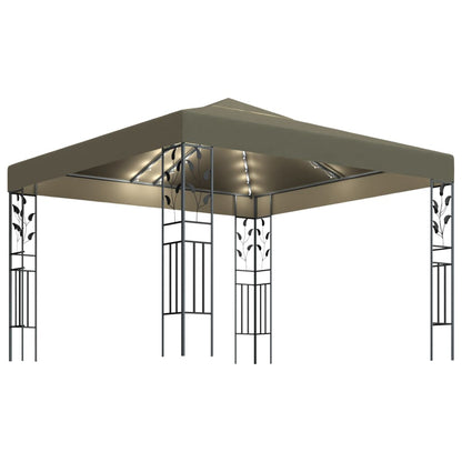 Pavillon mit LED-Lichterkette 3x3 m Taupe