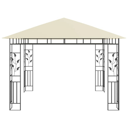 Pavillon mit Moskitonetz & LED-Lichterkette 3x3x2,73m Cremeweiß