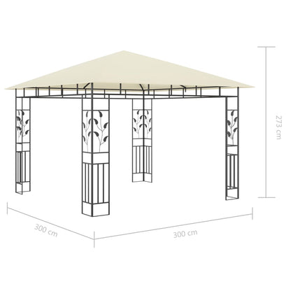 Pavillon mit Moskitonetz & LED-Lichterkette 3x3x2,73m Cremeweiß