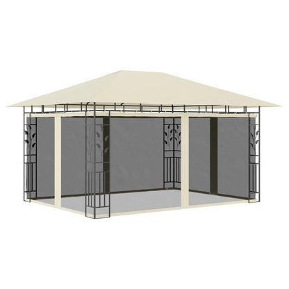 Pavillon mit Moskitonetz & LED-Lichterkette 4x3x2,73m Cremeweiß