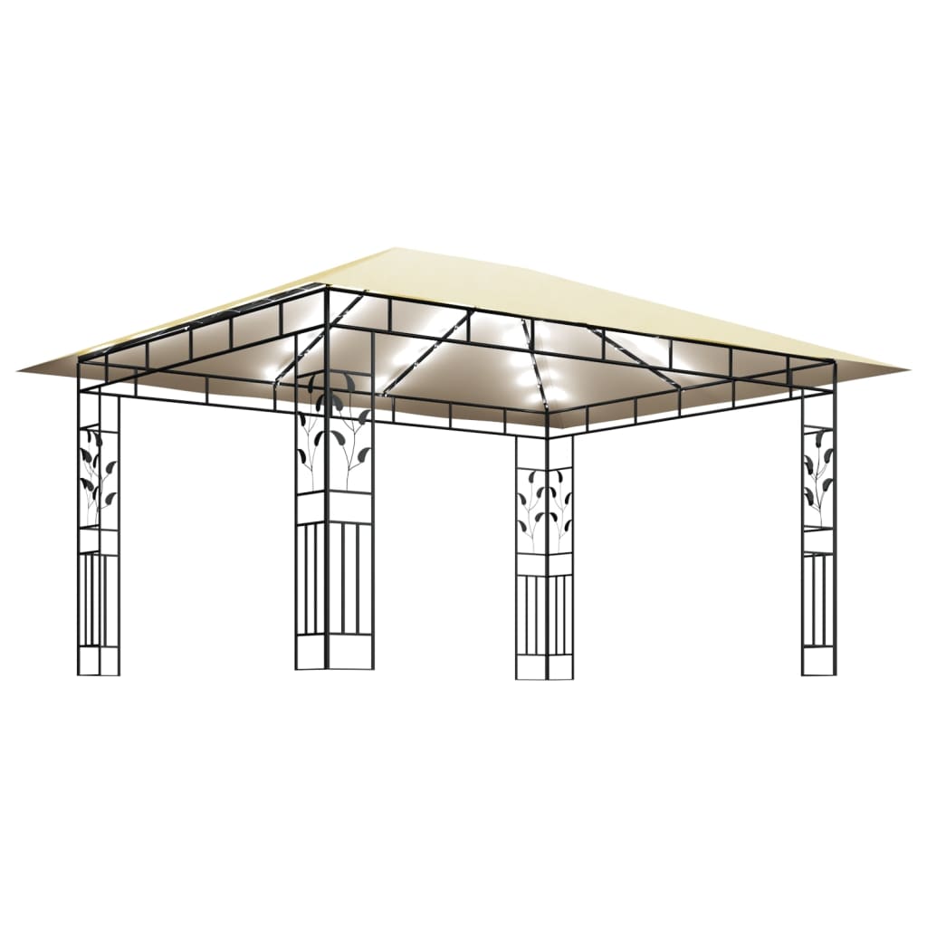 Pavillon mit Moskitonetz & LED-Lichterkette 4x3x2,73m Cremeweiß