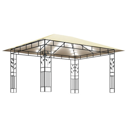 Pavillon mit Moskitonetz & LED-Lichterkette 4x3x2,73m Cremeweiß