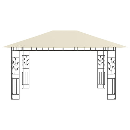 Pavillon mit Moskitonetz & LED-Lichterkette 4x3x2,73m Cremeweiß