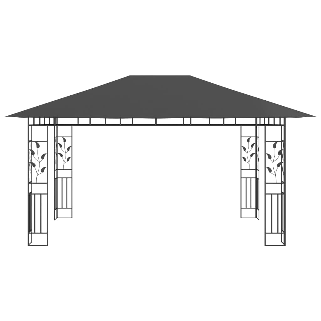 Pavillon mit Moskitonetz & LED-Lichterkette 4x3x2,73m Anthrazit