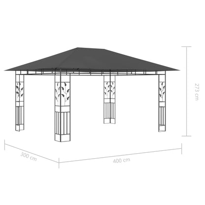 Pavillon mit Moskitonetz & LED-Lichterkette 4x3x2,73m Anthrazit