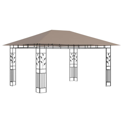 Pavillon mit Moskitonetz & LED-Lichterkette 4x3x2,73 m Taupe