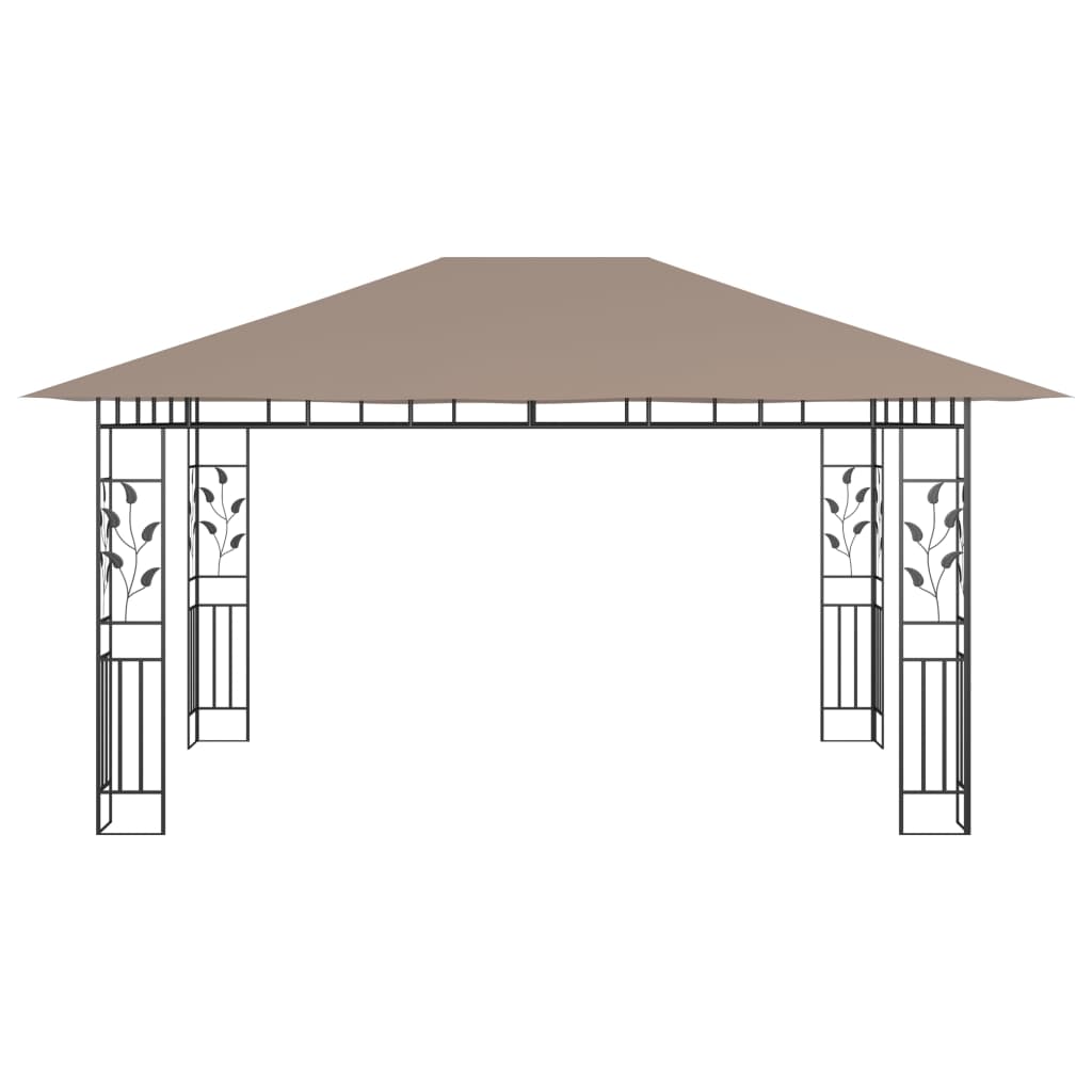 Pavillon mit Moskitonetz & LED-Lichterkette 4x3x2,73 m Taupe