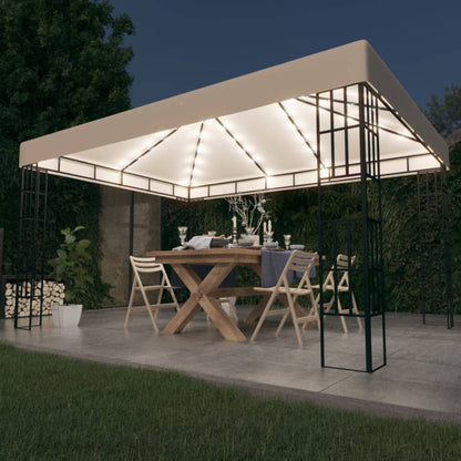 Pavillon mit LED-Lichterkette 3x4 m Cremeweiß