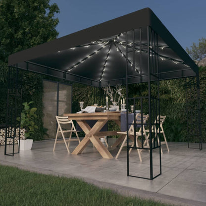 Pavillon mit LED-Lichterkette 3x3 m Anthrazit