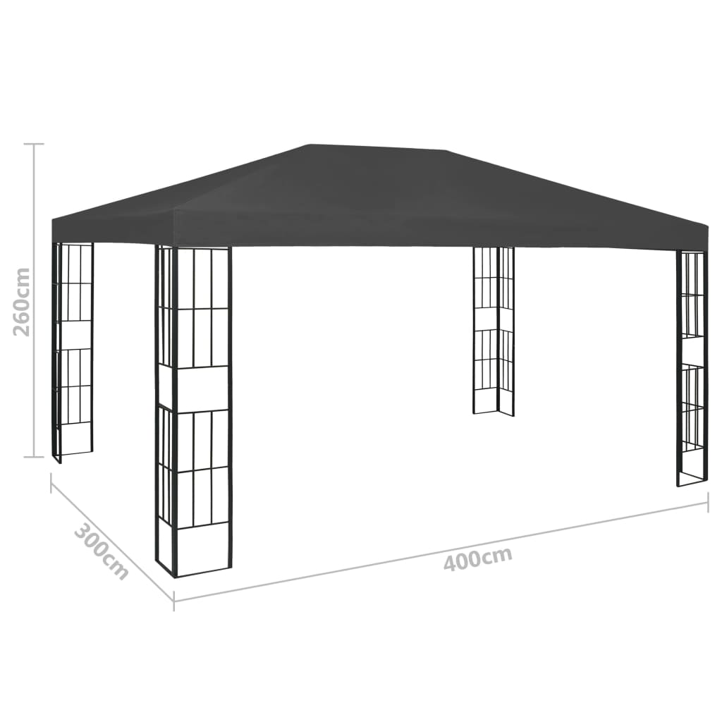 Pavillon mit LED-Lichterkette 3x4 m Anthrazit