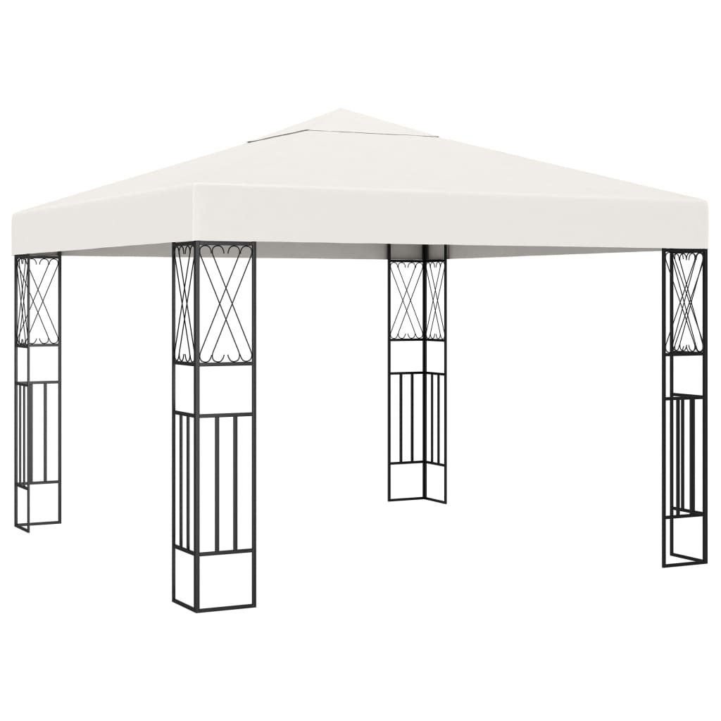 Pavillon mit LED-Lichterkette 3x3 m Creme Stoff