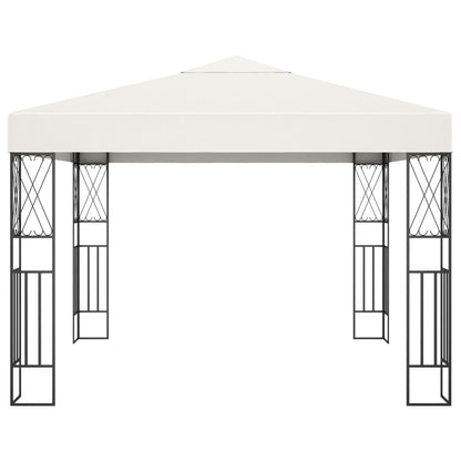 Pavillon mit LED-Lichterkette 3x3 m Creme Stoff