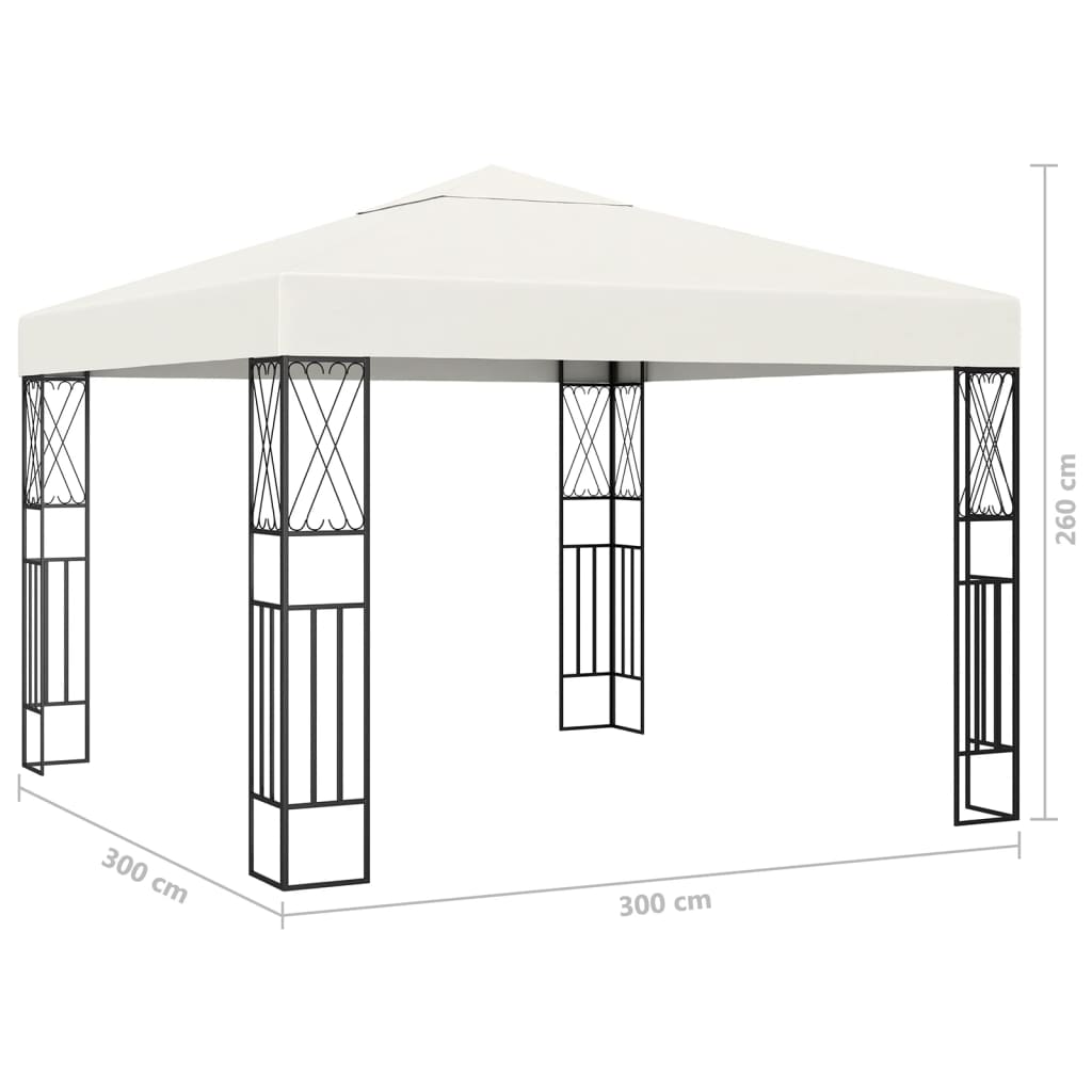 Pavillon mit LED-Lichterkette 3x3 m Creme Stoff